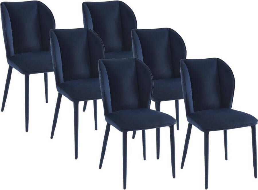 Pascal Morabito Set van 6 stoelen van velours en metaal Nachtblauw CARVENI van L 46 cm x H 89 cm x D 60 cm