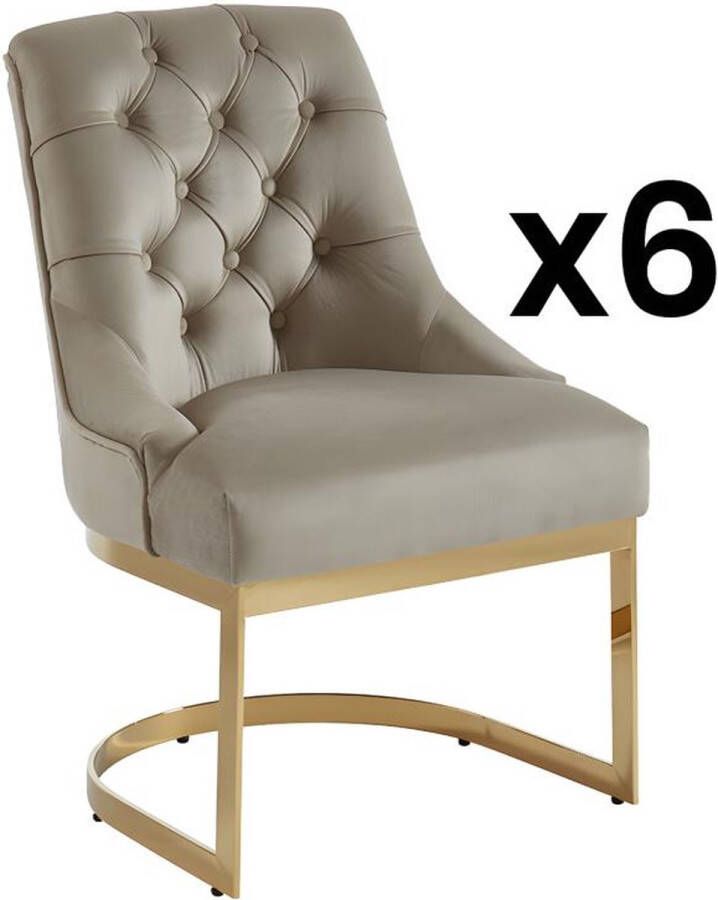 Pascal Morabito Set van 6 stoelen van velours en roestvrij staal Beige en goudkleurige poten PORILASO van L 59 cm x H 93 cm x D 68 cm