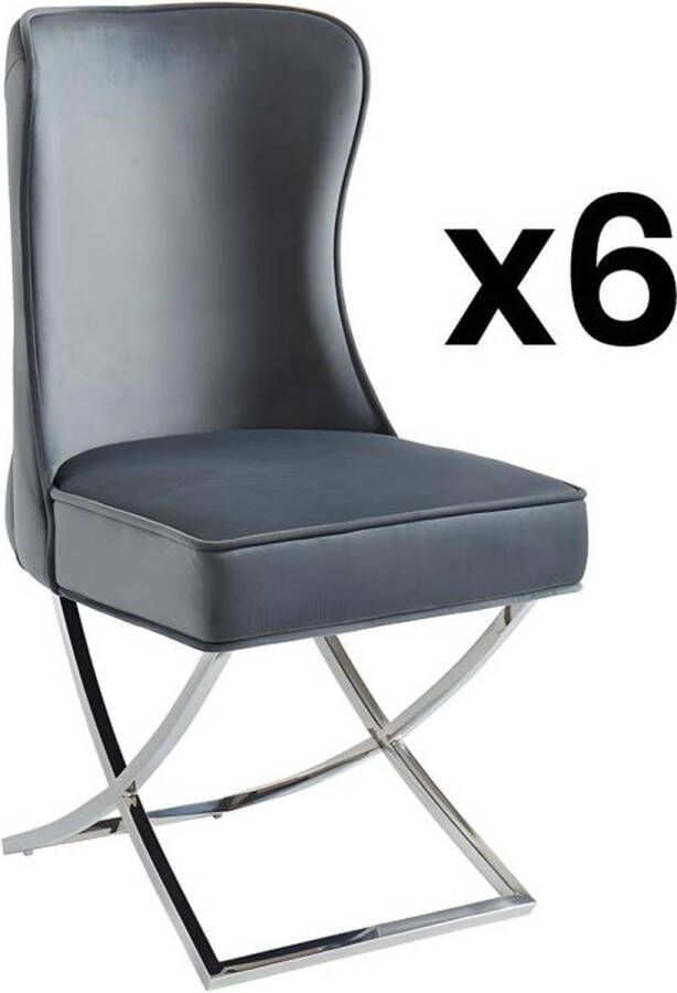 Pascal Morabito Set van 6 stoelen van velours en roestvrij staal Grijs en chroomkleurige poten MARELANO van L 53.5 cm x H 101 cm x D 64.5 cm - Foto 1