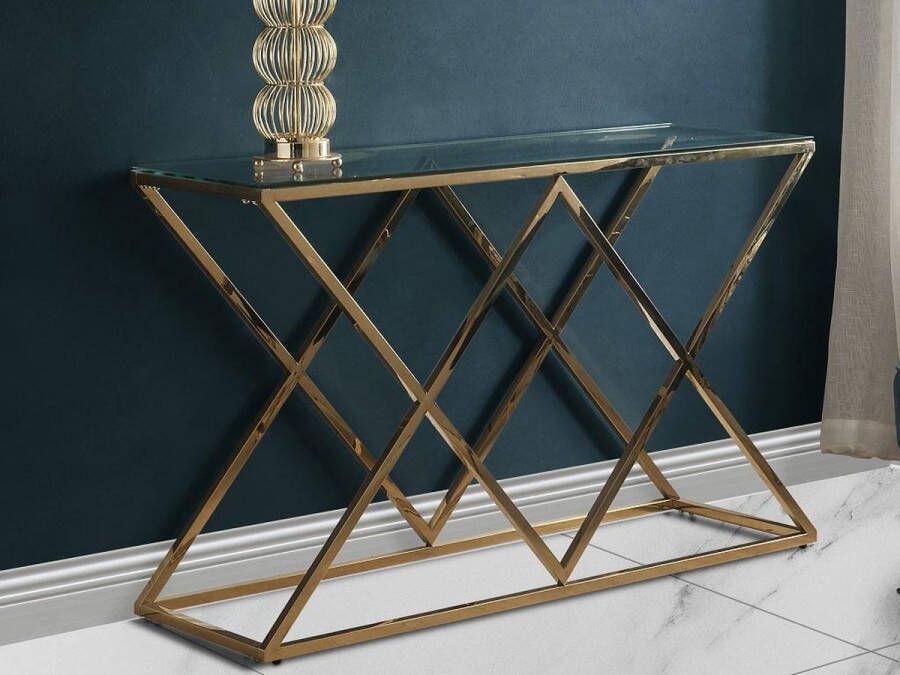 Pascal Morabito Sidetable CHARLOTTE Gehard glas en staal Goudkleurig van L 120 cm x H 78 cm x D 40 cm