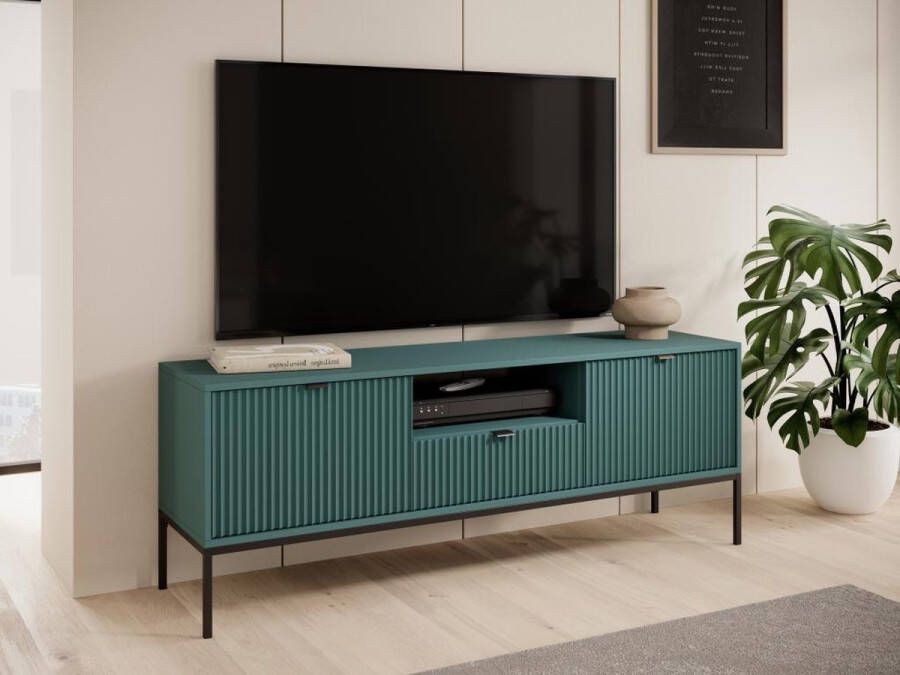 Pascal Morabito Tv-meubel met 2 deuren 1 lade en 1 nis Groen LIOUBA van L 154 cm x H 56 cm x D 39 cm