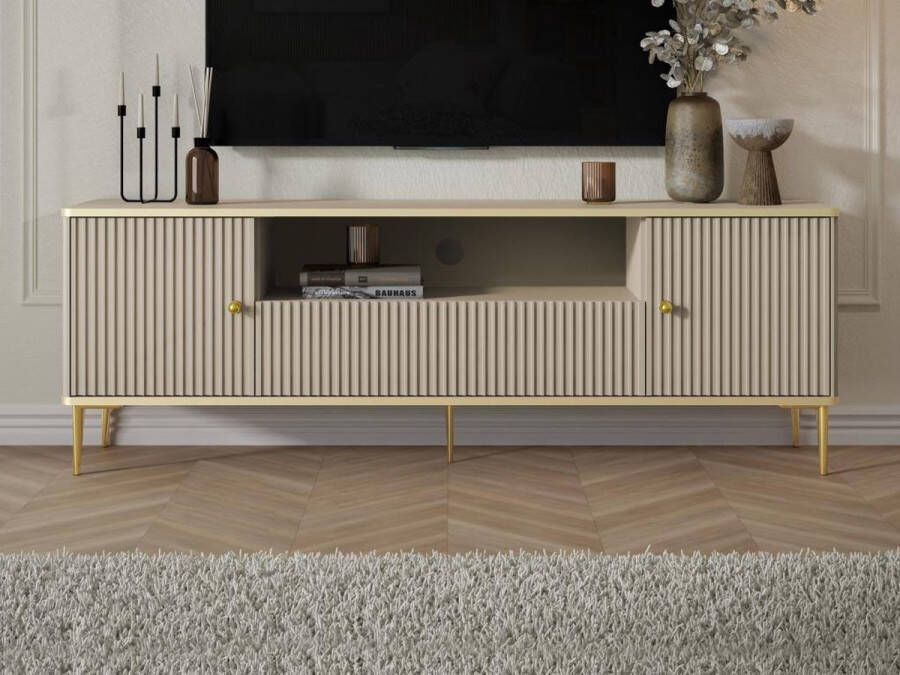 Pascal Morabito Tv-meubel met 2 deuren 1 lade en 1 nis van mdf en staal Beige en goudkleurig SINEAD van L 160 cm x H 55.2 cm x D 35 cm