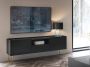Pascal Morabito Tv-meubel met 2 deuren 1 lade en 1 nis Zwart marmereffect en goudkleurig PIOLUN van L 144 cm x H 55 cm x D 37 cm - Thumbnail 1
