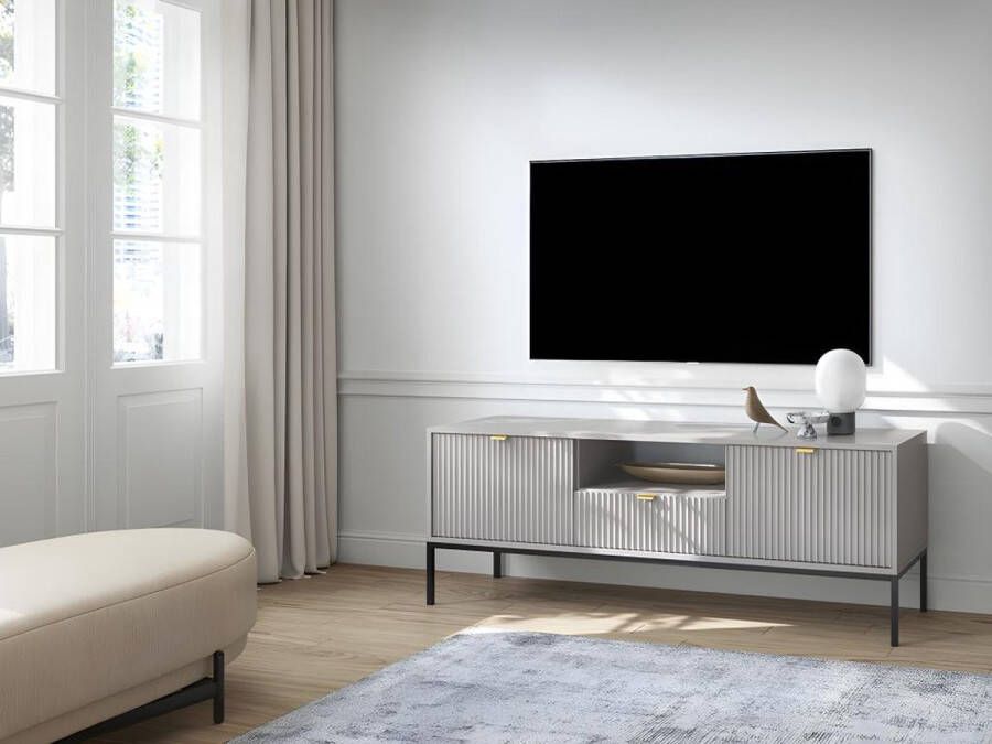 Pascal Morabito Tv-meubel met 2 deurtjes 1 lade en 1 nis Grijs LIOUBA van L 154 cm x H 56 cm x D 39 cm - Foto 2