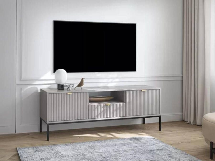 Pascal Morabito Tv-meubel met 2 deurtjes 1 lade en 1 nis Grijs LIOUBA van L 154 cm x H 56 cm x D 39 cm - Foto 1
