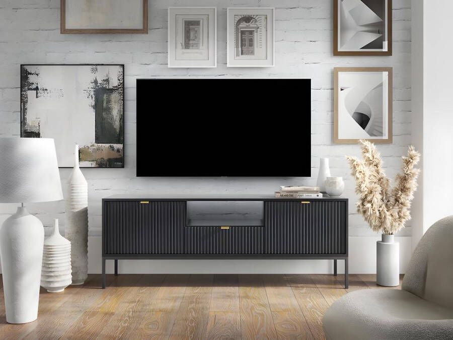 Pascal Morabito Tv-meubel met 2 deurtjes 1 lade en 1 nis Zwart LIOUBA van L 154 cm x H 56 cm x D 39 cm