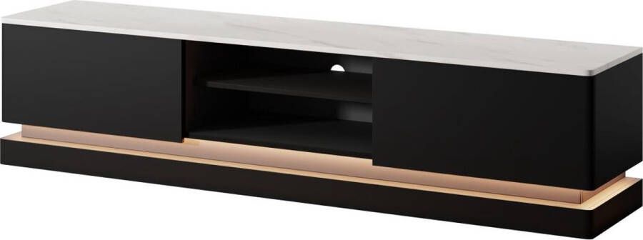 Pascal Morabito Tv-meubel met 2 lades en 2 nissen met ledverlichting van mdf Zwart met wit marmereffect DEVIKA van L 190 cm x H 44 cm x D 40 cm - Foto 2