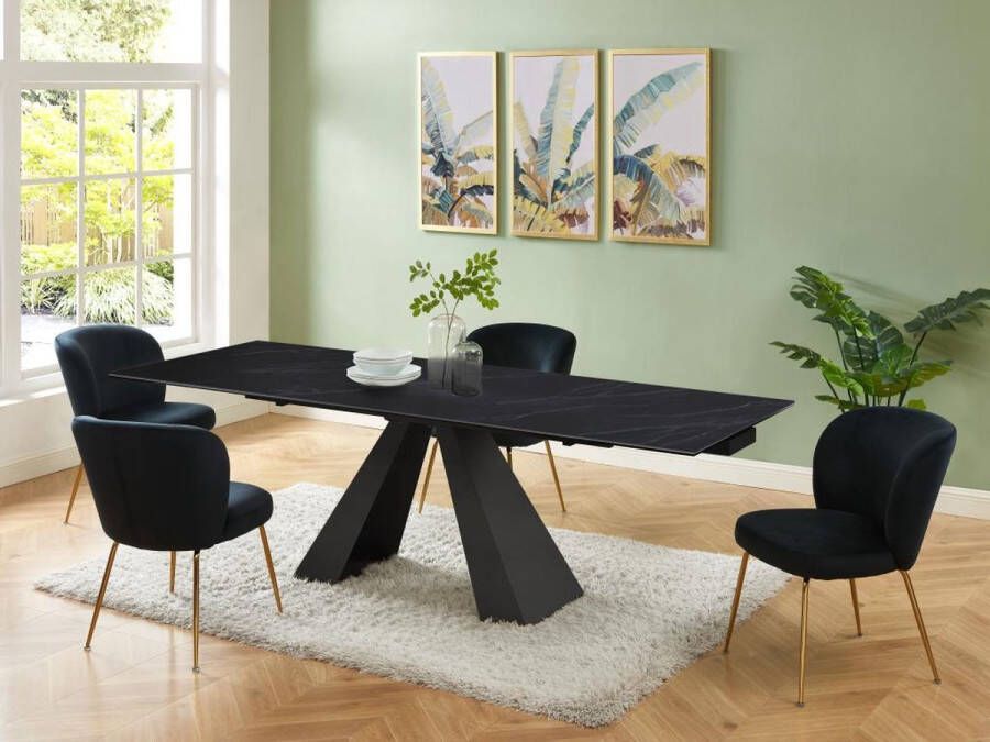 Maison Céphy Verlengbare eettafel 6 tot 10 plaatsen van gehard glas keramiek en metaal Zwart marmereffect LOZIPA van Pascal MORABITO L 240 cm x H 76 cm x D 90 cm - Foto 3