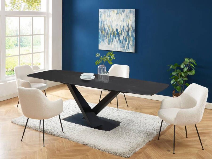 Maison Céphy Verlengbare eettafel 6 tot 10 plaatsen van gehard glas Zwart marmereffect MALATA van Pascal MORABITO L 260 cm x H 76 cm x D 90 cm - Foto 4