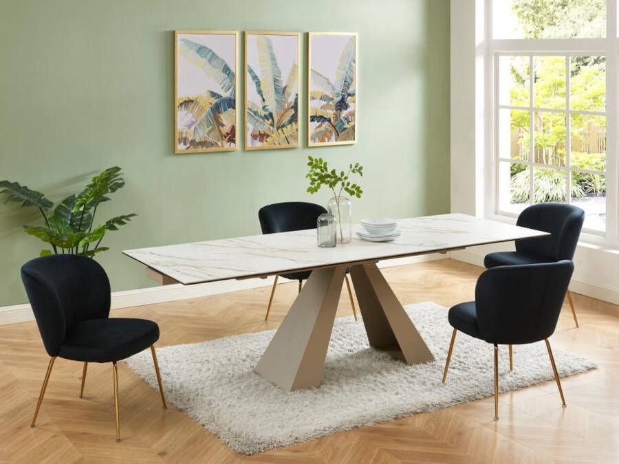Vente-unique Verlengbare eettafel 6 tot 10 plaatsen van keramiek en metaal Wit en beige marmerect LOZIPA van Pascal Morabito L 240 cm x H 76 cm x D 90 cm