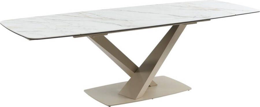 Vente-unique Maison Céphy Verlengbare eettafel 6 tot 10 plaatsen van keramiek en metaal Wit en beige marmereffect MALATA van Pascal Morabito L 260 cm x H 76 cm x D 90 cm - Foto 4