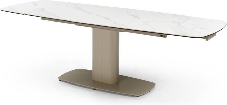 Pascal Morabito Verlengbare eettafel 6 tot 10 plaatsen van keramiek en metaal Wit en taupegrijs marmereffect CARIOULA van L 250 cm x H 76 cm x D 90 cm - Foto 2