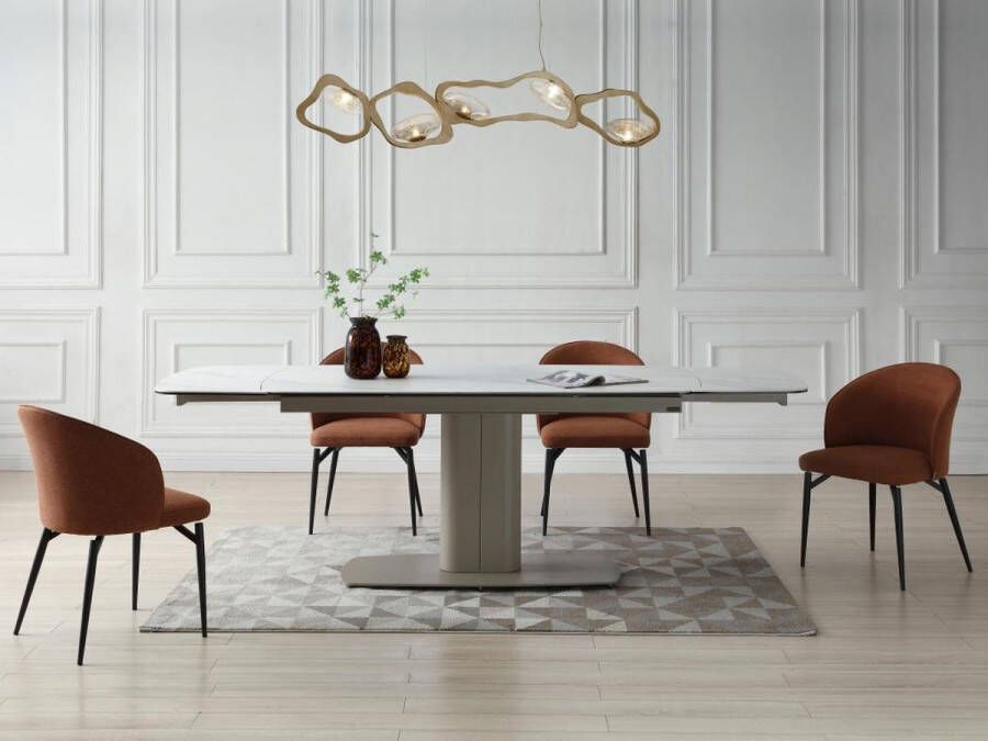 Pascal Morabito Verlengbare eettafel 6 tot 10 plaatsen van keramiek en metaal Wit en taupegrijs marmereffect CARIOULA van L 250 cm x H 76 cm x D 90 cm - Foto 3