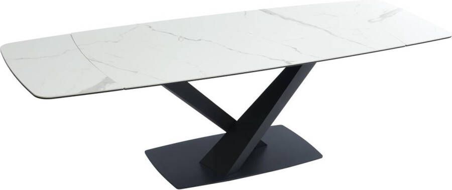 Maison Céphy Verlengbare eettafel 6 tot 10 plaatsen van keramiek en metaal Wit en zwart marmereffect MALATA van Pascal Morabito L 260 cm x H 76 cm x D 90 cm