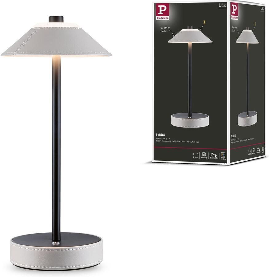 Paulmann Mobiele tafellampen Pellini White Switch 300lm 2W Beige Zwart mat