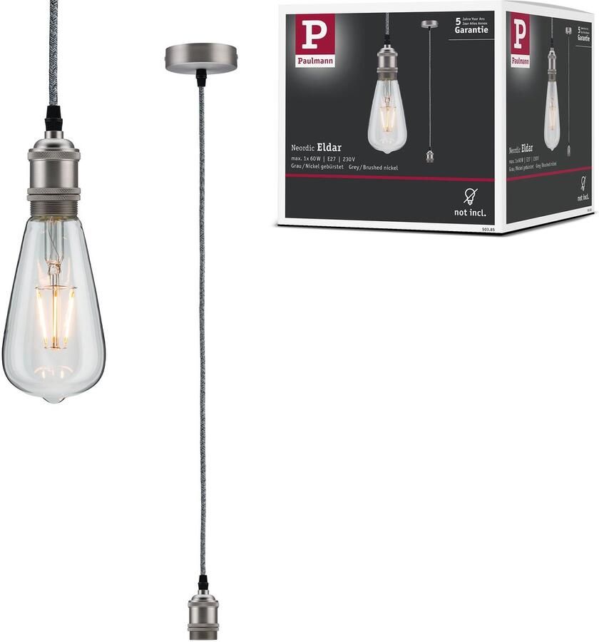 Paulmann 50385 Neordic Eldar hanglamp max. 1x20W E27 Grijs nikkel geb 230V metaal