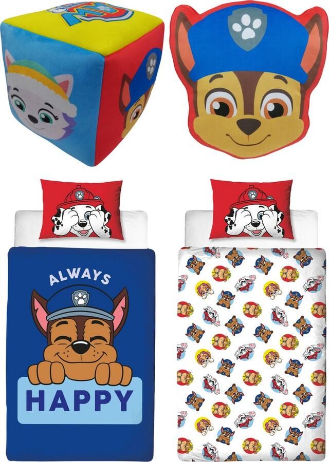 Paw Patrol Bed set; Dekbedovertrek + Gevormd Kussen + Kubus Kussen
