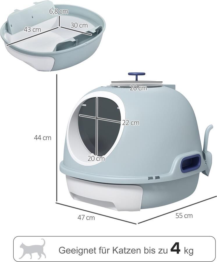 Pawhut Katzentoilette mit Dachfenster Katzenklo mit Bodenschale mit Schaufel Tragbar PP ABS 47 x 55 x 44 cm