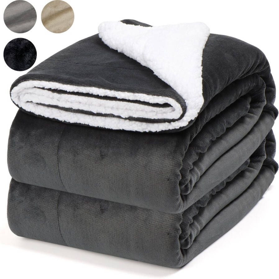 Pazzo Goods Fleece deken Donkergrijs 170 x 220 cm- XXL Fleece plaid Deken voor op de bank