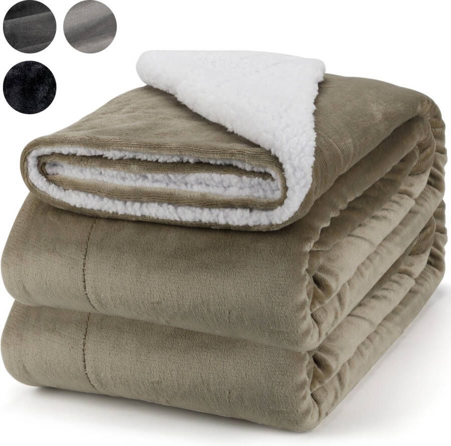 Pazzo Goods Fleece deken 220 x 170 cm Khaki XXL Plaid Deken voor op de bank
