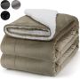 Pazzo Goods Fleece deken Khaki 170 x 220 cm XXL Plaids Deken voor op de bank - Thumbnail 1