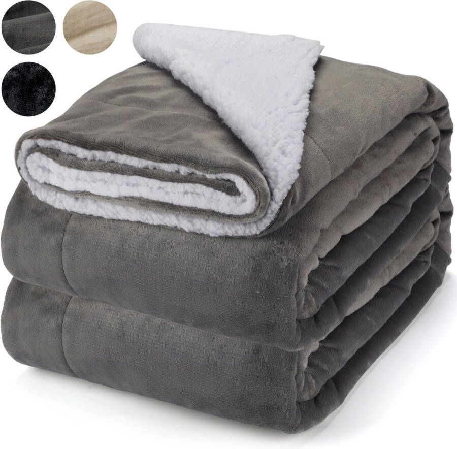 Pazzo Goods Fleece deken 220 x 170 cm Lichtgrijs XXL Plaid Deken voor op de bank