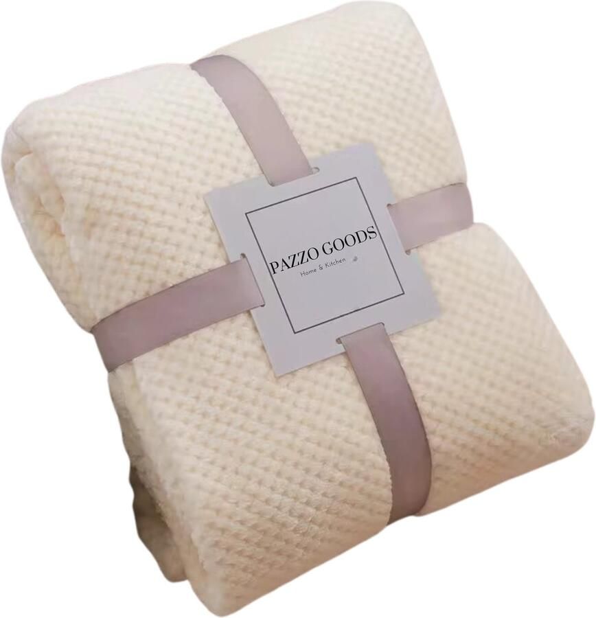 Pazzo Goods Fleece Deken Vita – Plaid – Deken – Fleece Plaid – Deken voor de Bank – Ecru – 150x200cm – Warm en Zacht – Bed of woonkamer decoratie – Comfortabele Dekens en Plaids – Cadeau