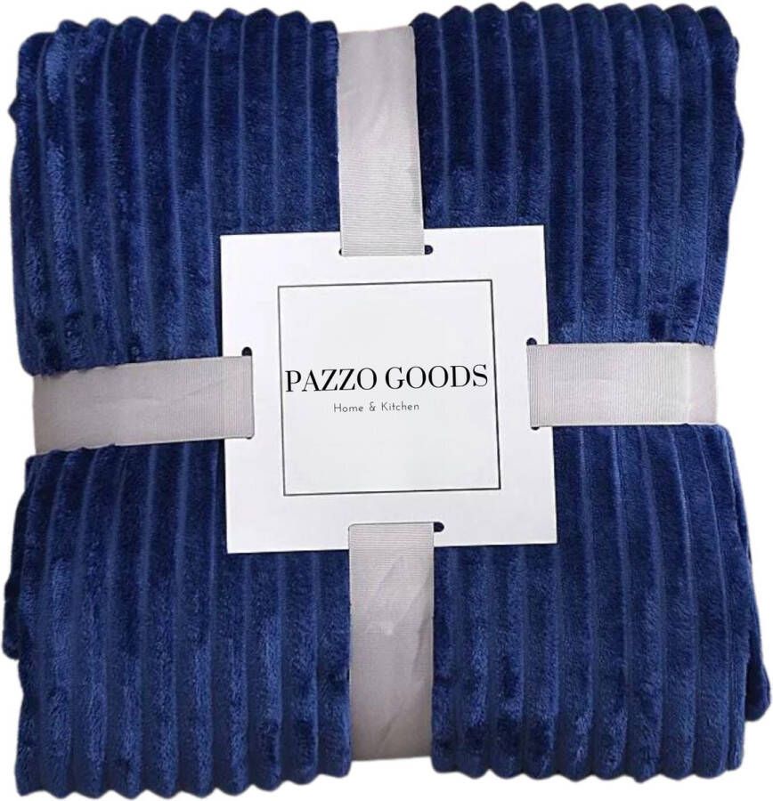 Pazzo Goods Plaid Blauw 150 x 200 cm Fleece Plaid Ribbel Deken voor op de bank
