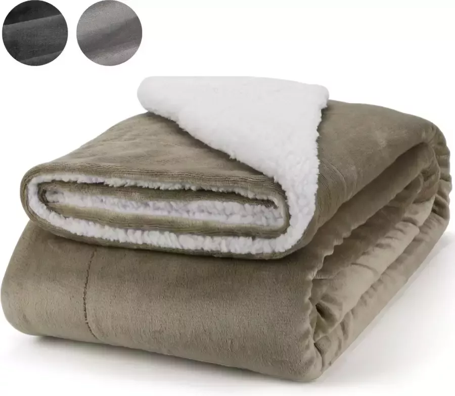 Pazzo Goods Plaid Khaki XXL Fleece 180 x 220 Plaids Deken voor op de bank