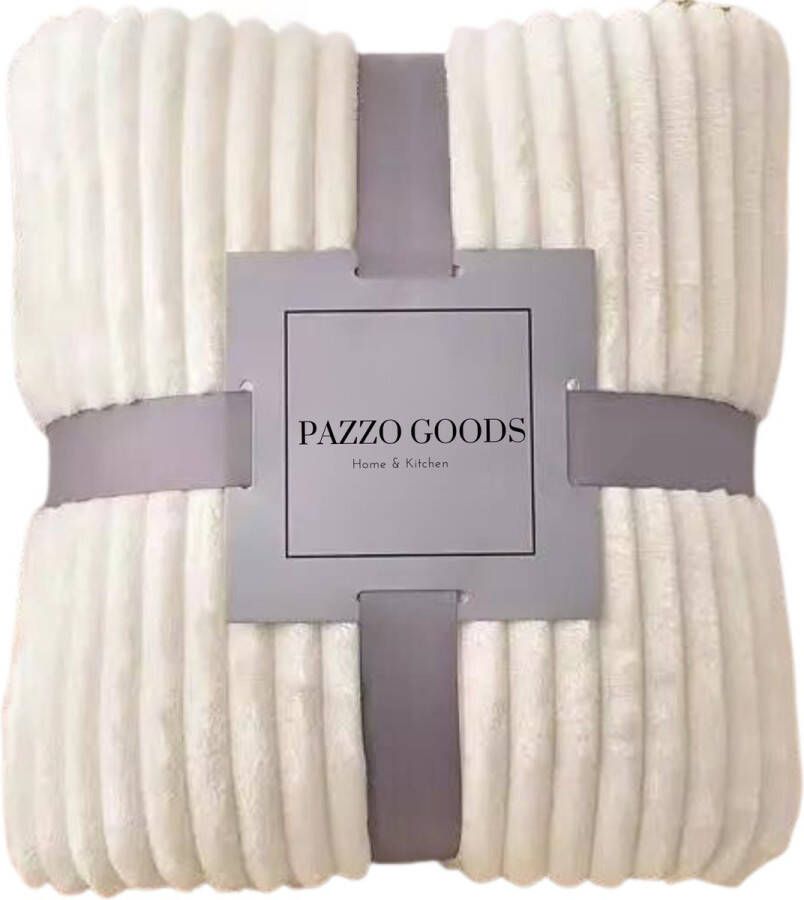 Pazzo Goods Plaid Ecru 150 x 200 cm Fleece Plaid Ribbel Deken voor op de bank