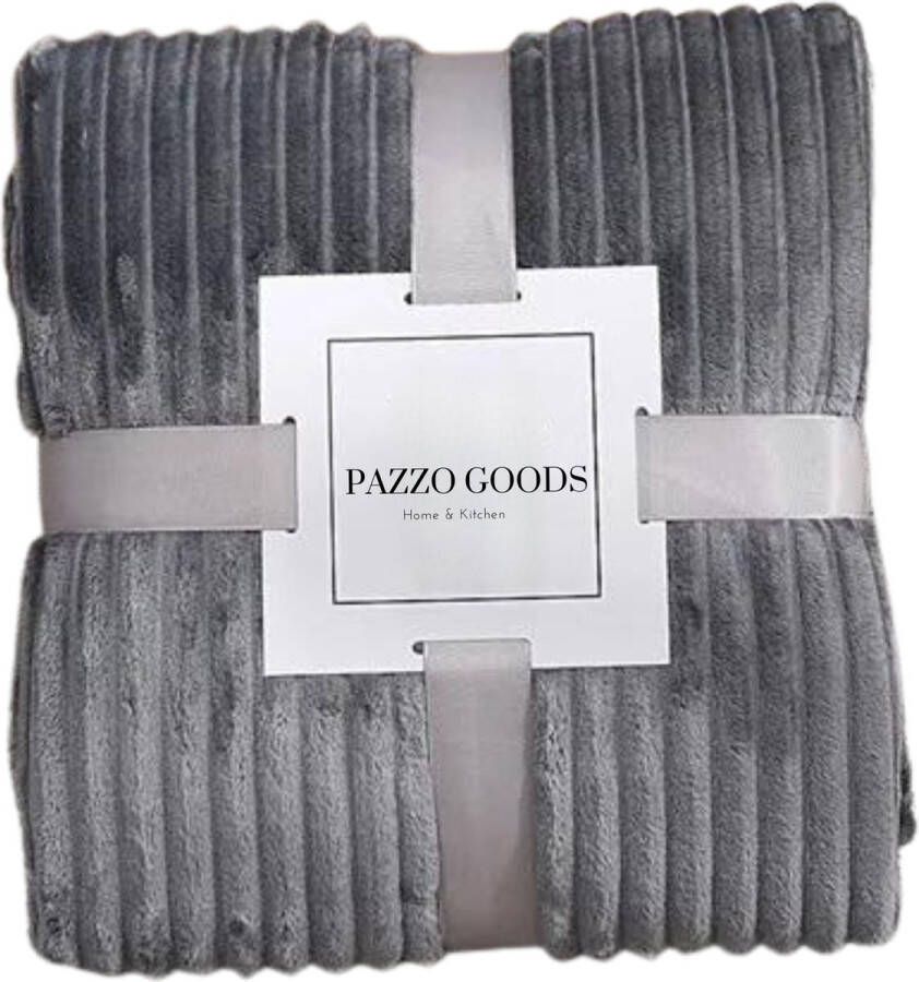 Pazzo Goods Plaid Grijs 150 x 200 cm Fleece Plaid Ribbel Deken voor op de bank