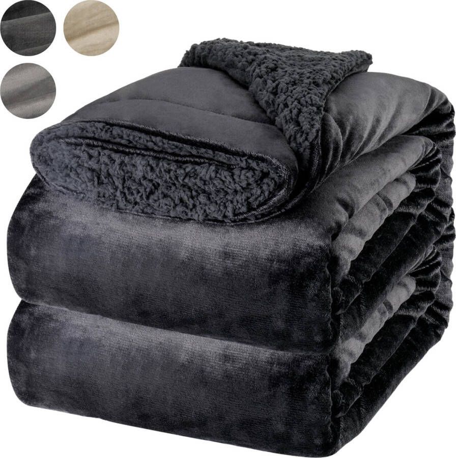 Pazzo Goods Plaid Zwart 170 x 220 cm XXL Fleece Plaids Deken voor op de bank