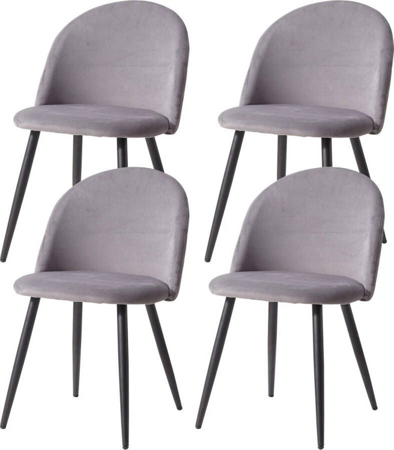 PC-Deals Stoelen set van 4 Grijs Eetkamer stoelen Fluweel Modern Nordic