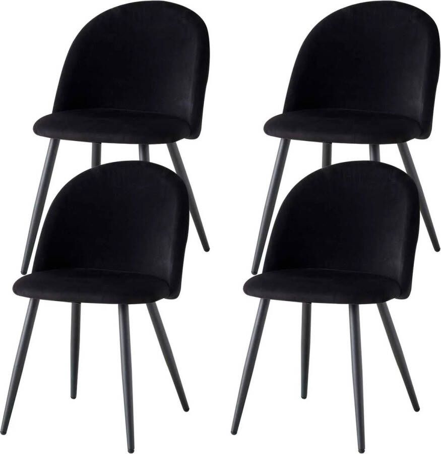 PC-Deals Stoelen set van 4 Zwart Eetkamer stoelen Fluweel Modern Nordic