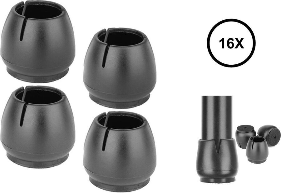 PD Stoelpoot beschermers 16 stuks Universeel 17 21 mm Stoelpootdoppen Stoelpoot sokken Zwart PVC + Vilt