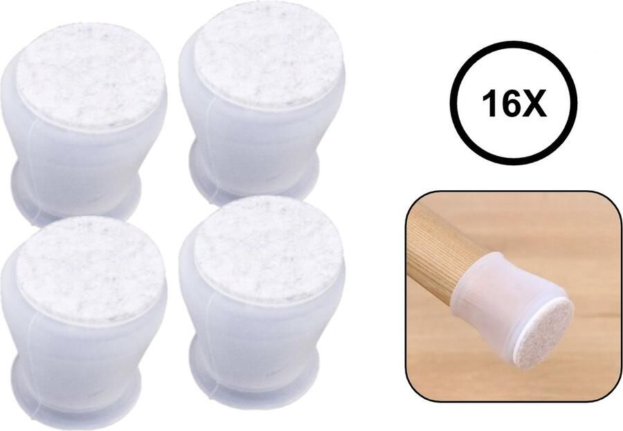 PD Stoelpoot beschermers 16 stuks Universeel Stoelpootdoppen Stoelpoot sokken Wit transparant Siliconen + Vilt