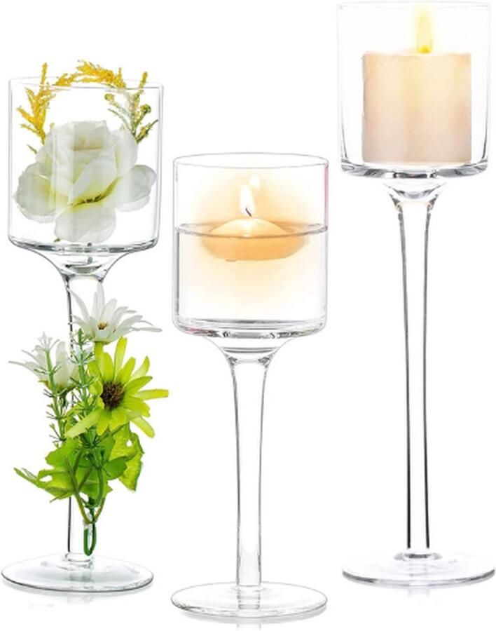 PEAM 1 Set Glazen Kandelaars Voor Pijler Kaars & Drijvende Kaarsen Glazen Theelichtje Kandelaar Heldere Tafel Kandelaars Voor Bruiloft Middelpunt Kerst Halloween Huisdecoratie