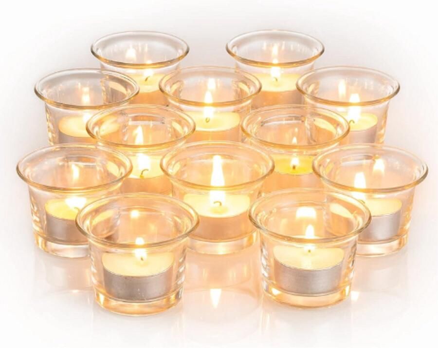 PEAM 12 Stuks Glazen Kaarshouder Votief 4.5Cm Hoogte Theelicht Kaarshouders Mini Waxinelichthouders Voor Drijvende Kaarsen Bruiloft Feest Kerstdiner Tafel Decoraties