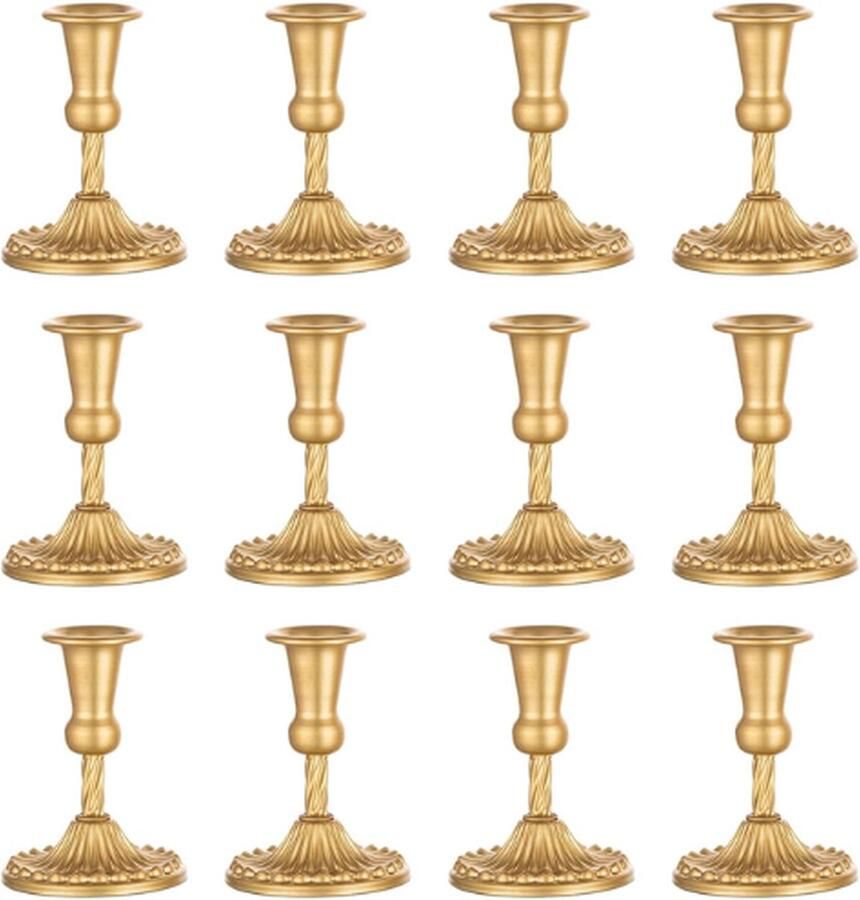 PEAM 12 Stuks Metalen Kandelaar Kandelaars Vintage Gouden Taper Kaarsenstandaard Voor Decoratieve Tafel Middenstuk Bij Bruiloft Kerst Feestelijke Diner En Bruidsdouches