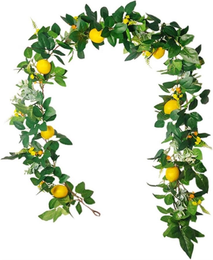 PEAM 185cm Kunstmatige Citroen Slinger Faux Fruit Garland Met Gele Citroenen En Groene Bladeren Lente Zomer Decoratie Voor Muur Deur Tafel Bruiloft En Interieurdecoratie