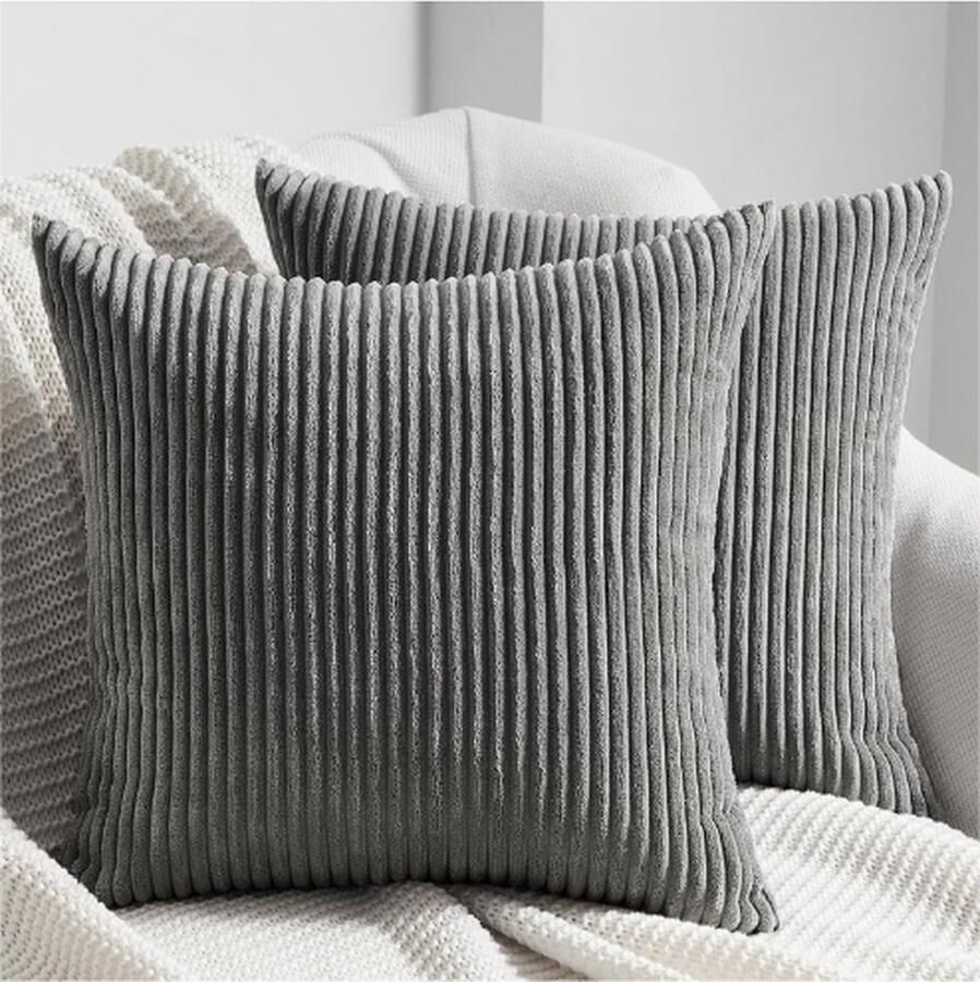 PEAM 2-Delige Set Kussenhoes 35x35 Donkergrijs Kordsamstreep Patroon – Sierkussen Kussenhoezen voor Bank Nekkussen Hoofdkussen Zithoekkussen – Woonkamer Accessoire