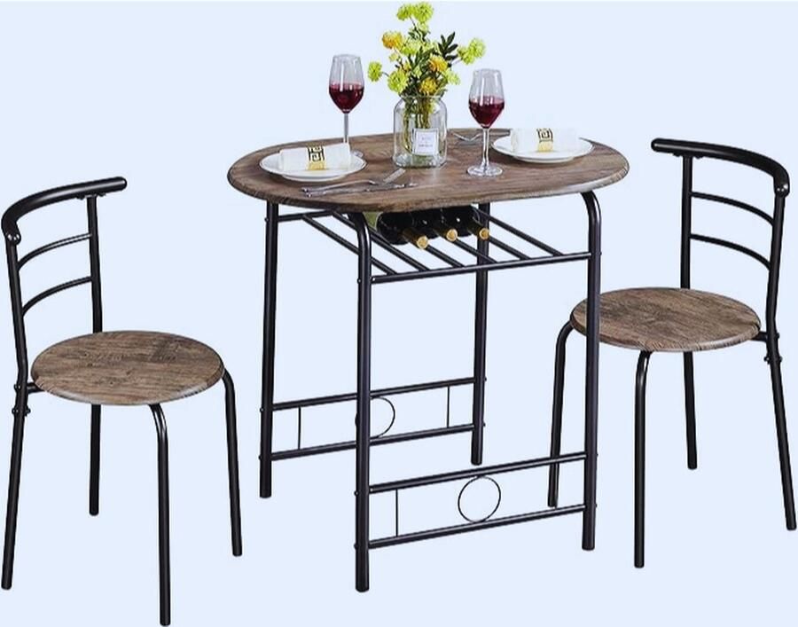 PEAM 3-Delige Eetkamergroep Met Houten Tafel En 2 Stoelen- Driftwood Bruin – Perfect Voor Balkon- Eetkamer En Woonkamer