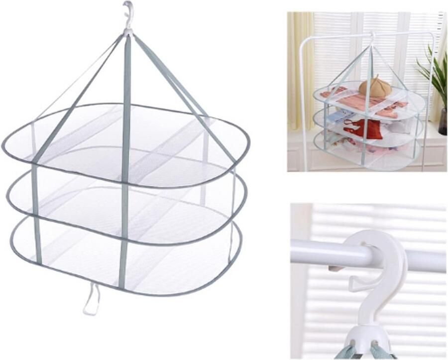 PEAM 3-Laags Opvouwbaar Droogrek Voor Truien – Draagbare Wasdroger Voor Kleding – Windbestendig En Stabiel – Voor Kruiden-Truien-En Overige Textiel