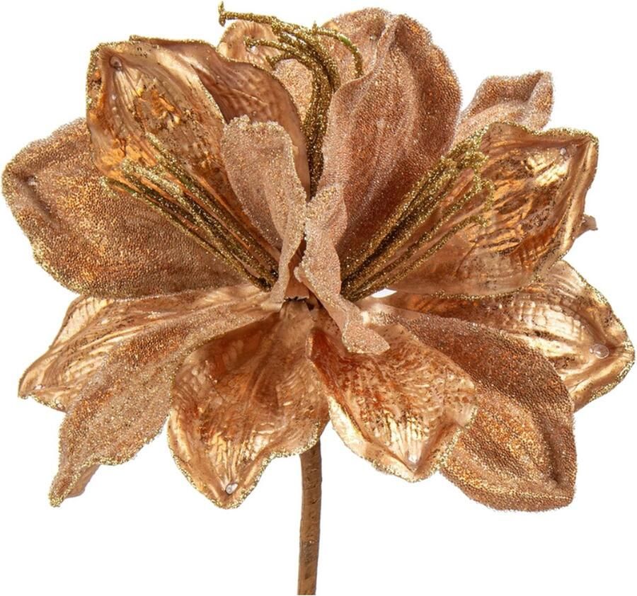 PEAM 3 Stks Grote Kerst Glitter Poinsettia Bloemen 3 Hoofden Kunstmatige Clivia Bloemstukken 64cm Lange Stengel Bronzen Xmas Ornamenten voor Kerstboom Decoraties Flora Arrangement Tafel Middenstuk