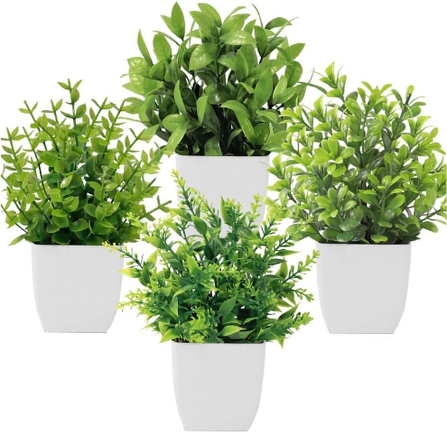 PEAM 4 Stuks Kunstplanten Mini Kunstgroen Potplanten Plastic Nepplanten Voor Thuis Badkamer Kantoor Tafel Decoratie