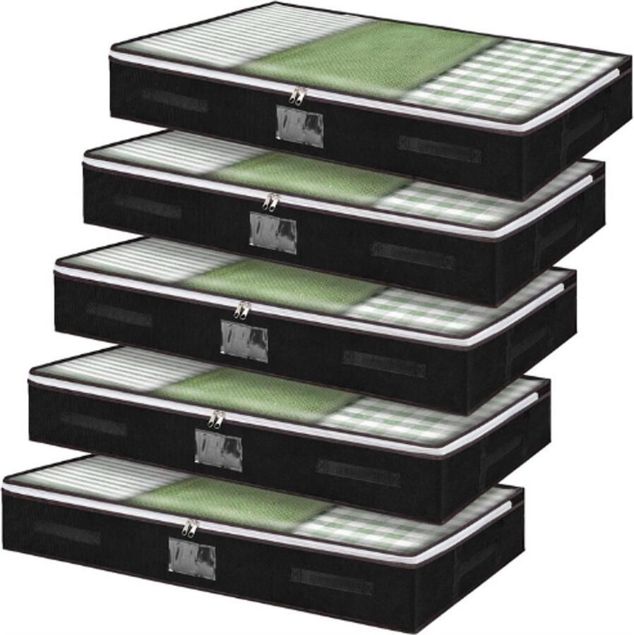 PEAM 5 Stuks Opbergdozen Voor Onder Het Bed Grote Opvouwbare Opbergzakken Met Deksel En Ritssluiting Organizer Voor Kleding Met Doorzichtig Venster
