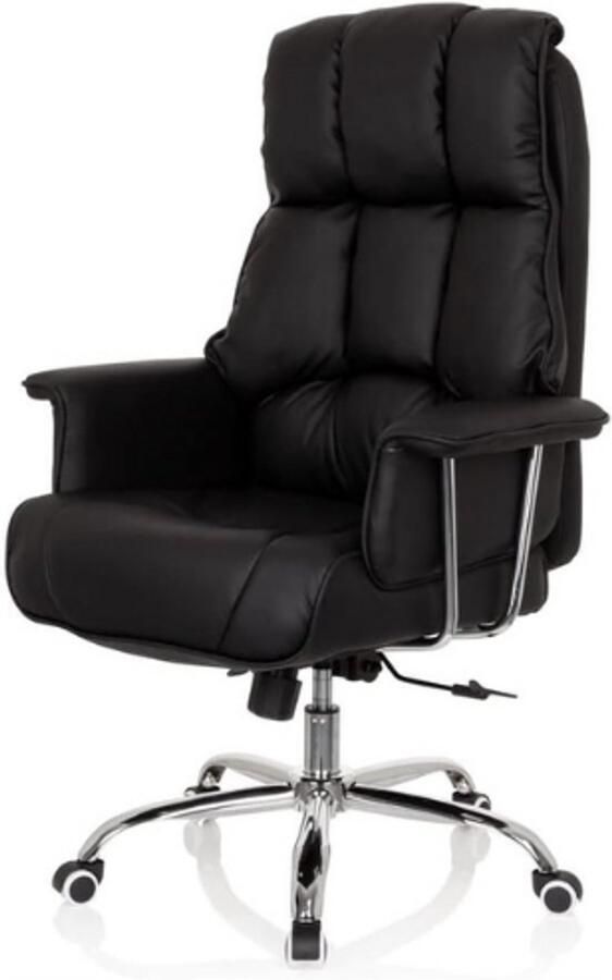 PEAM 706814 XXL Managersstoel Commander Kunstleer Zwart – Bureaustoel Dik Gevoerd Met Kantelfunctie & Hoge Rugleuning Zwart