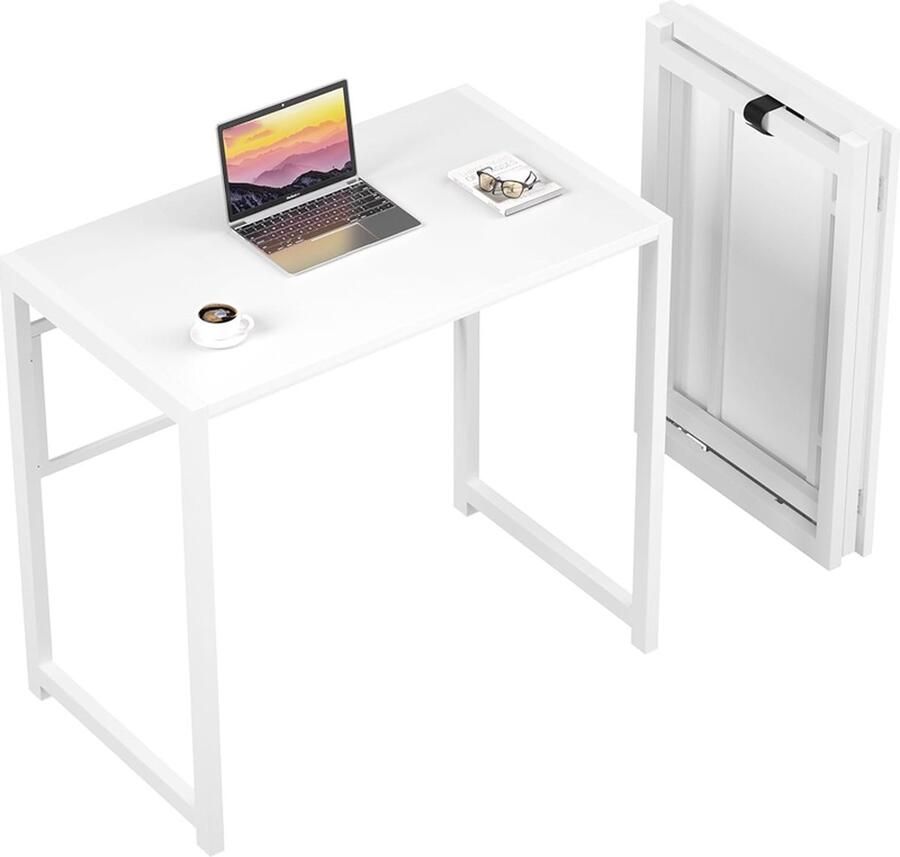 PEAM‎ ‎ 80 x 48 cm Vouwbaar Bureau Voor Kleine Ruimten – No-Assembly Klein Computer Bureau Voor Thuiswerk – Ruimtebesparende Opvouwbare Tafel In Wit