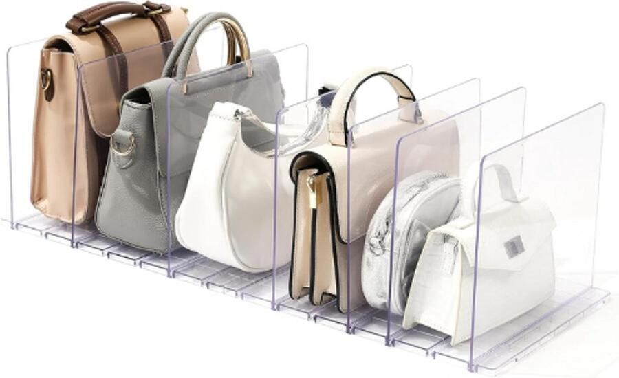 PEAM 8x Verstelbare Tasverdelers Transparant Acryl Plankverdelers Voor Kasten En Boekenplanken Organizer Voor Handtassen Kleding En Keukenrekken