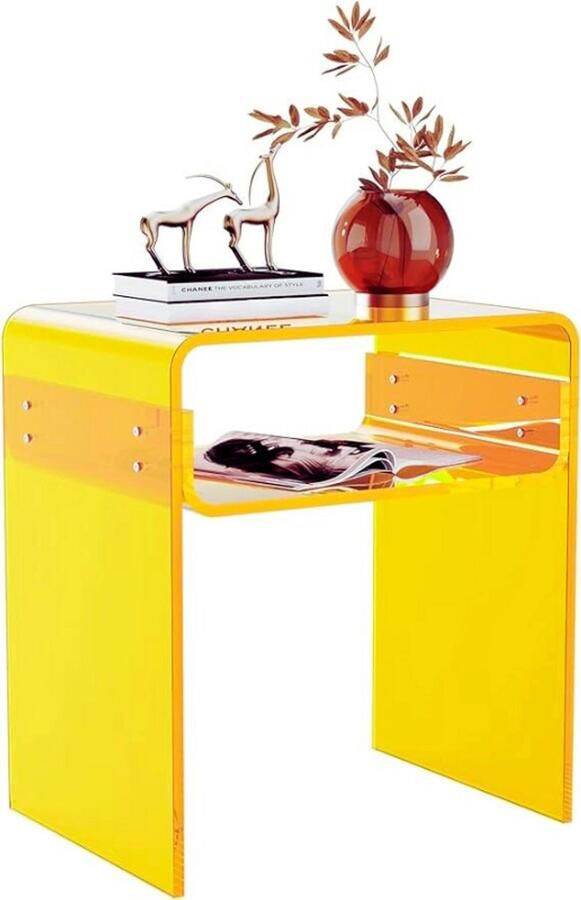 PEAM Acryl Bijzettafel Geel Stijlvol Nachtkastje Snacktafel Modern Design Voor Woonkamer & Slaapkamer 40x30x50 cm